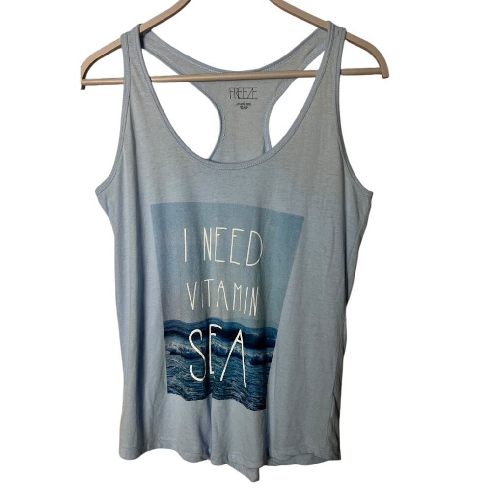 Freeze Athletic Sporty Workout Vitamin Sea Graphic Ocean Racerback Tank Sz L